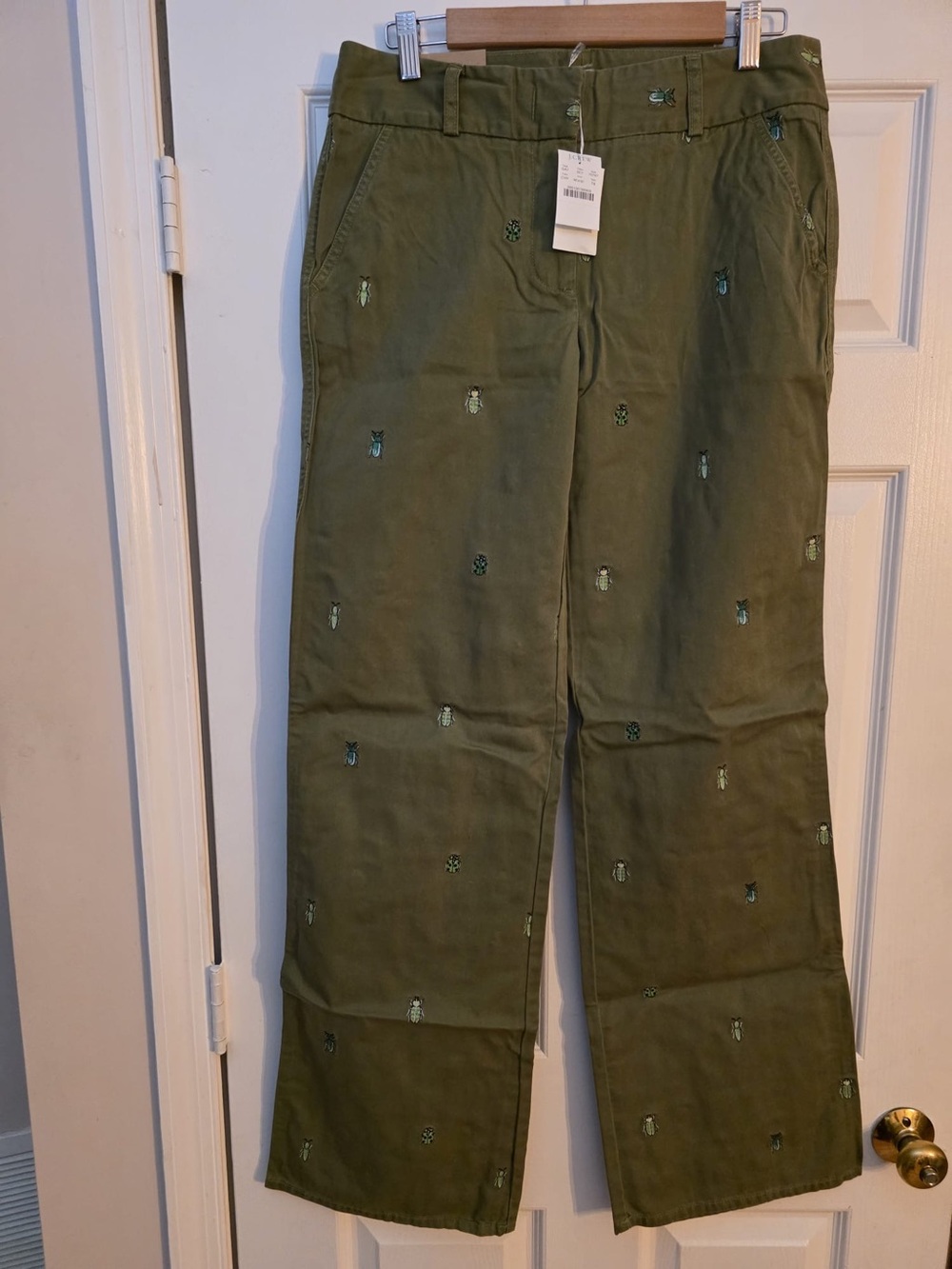 J Crew Women’s Embroidered Olive Green Wide-Leg Pants. NWT. Sz 12P, 8T, 8, $42